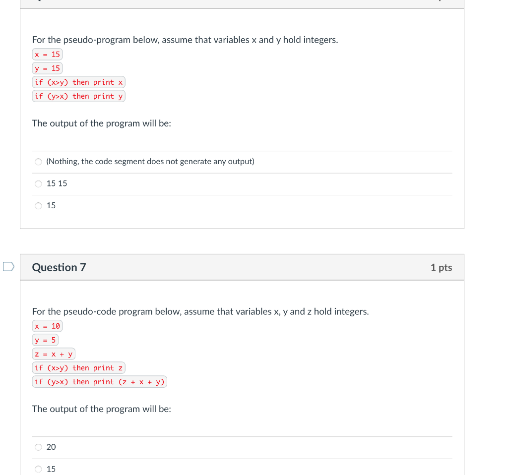 Solved For The Pseudo Program Below Assume That Variables X Chegg