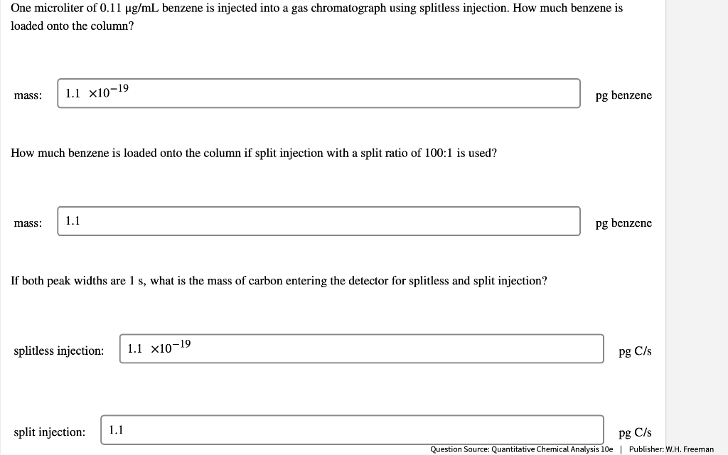 Solved One Microliter Of Pg Ml Benzene Is Injected Into Chegg