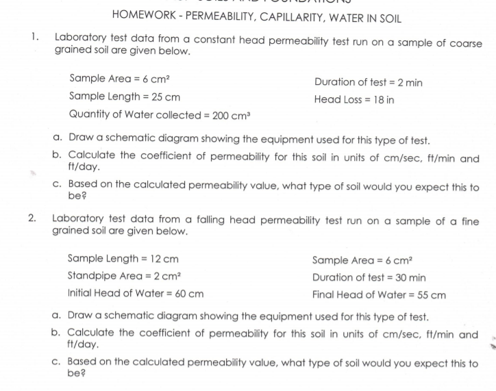 Solved Homework Permeability Capillarity Water In Soil Chegg