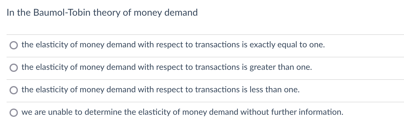 Solved In The Baumol Tobin Theory Of Money Demand The Chegg