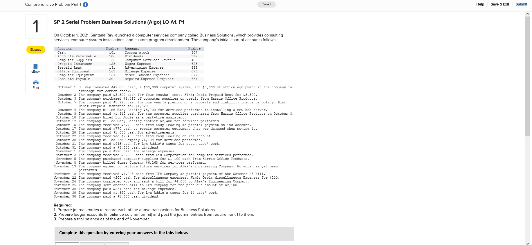 Solved Comprehensive Problem Part 1 A Saved Help Help Save Chegg