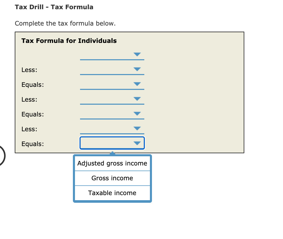 Solved Tax Drill Tax Formula Complete The Tax Formula Chegg