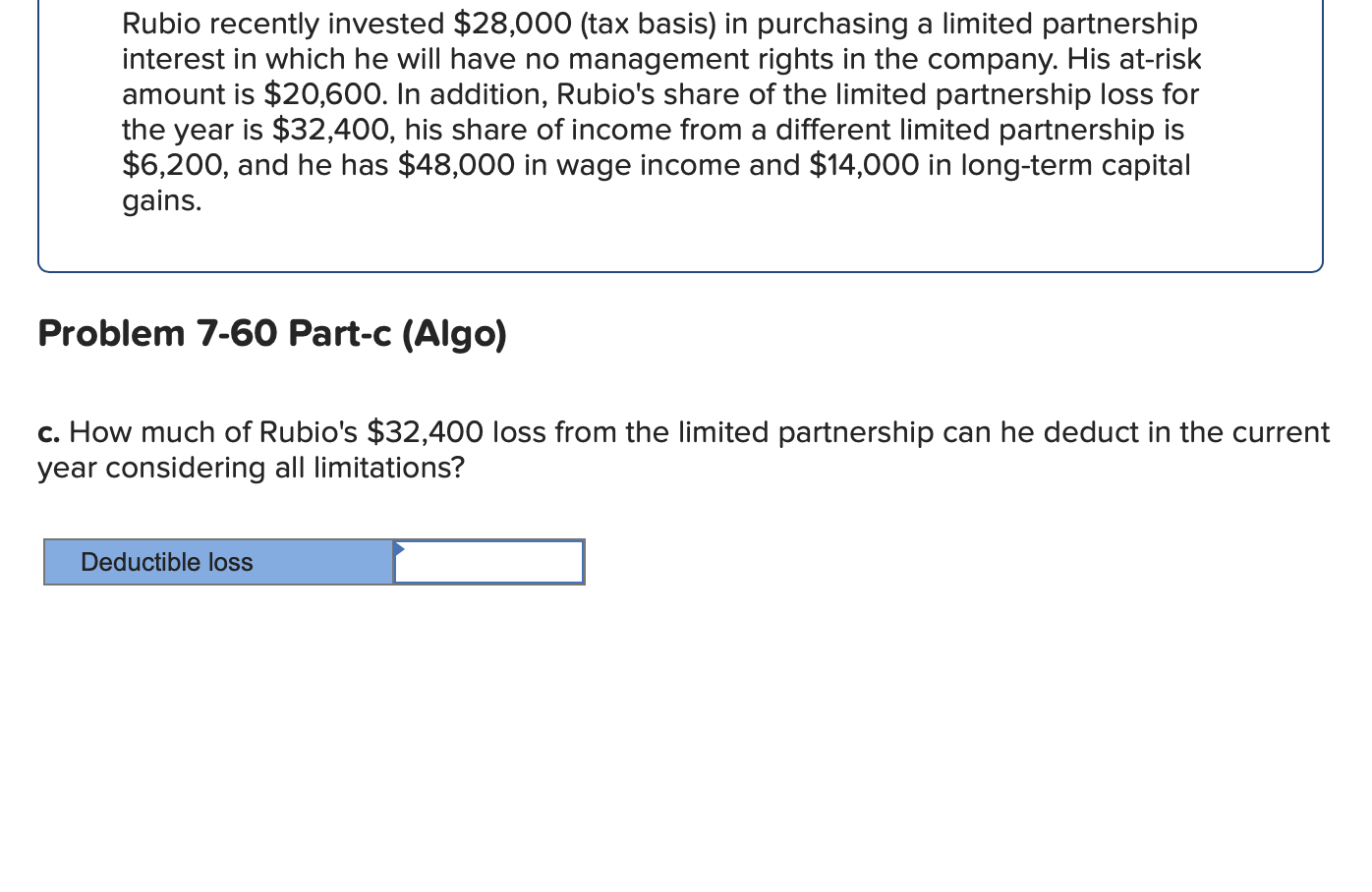 Solved Rubio Recently Invested 28 000 Tax Basis In Chegg