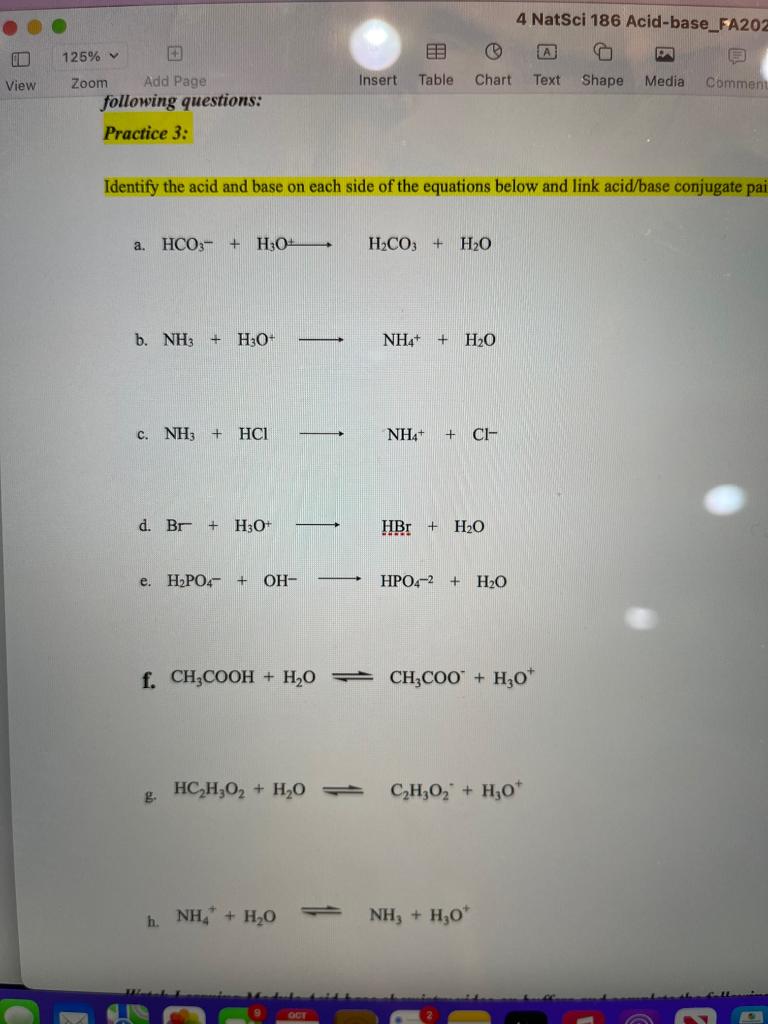 Solved Identify The Acid And Base On Each Side Of The E