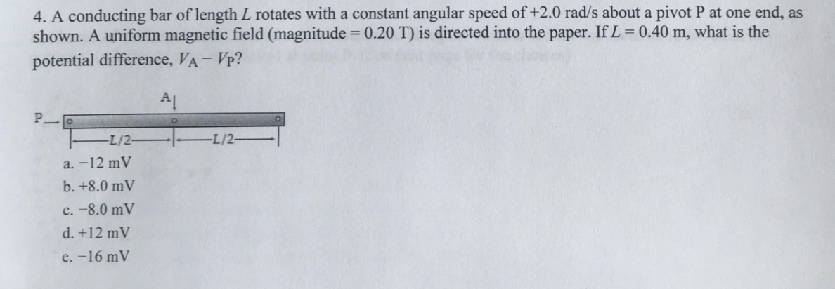 Solved A Conducting Bar Of Length L Rotates With A Chegg