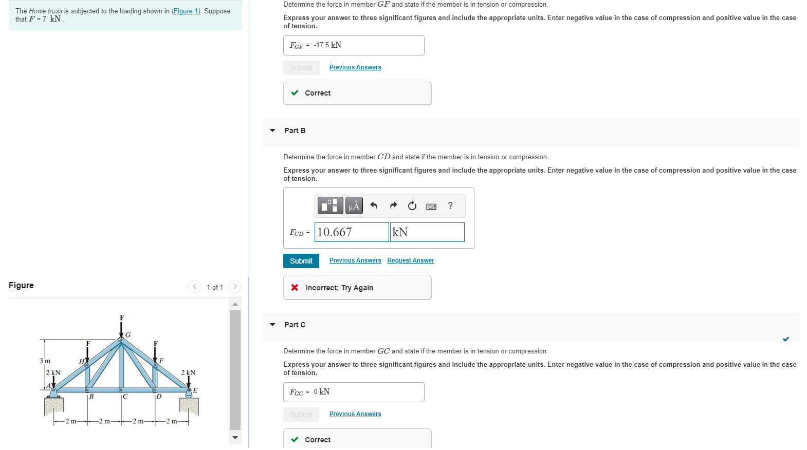 Solved The Howe Truss Is Subjected To The Loading Shown In Chegg