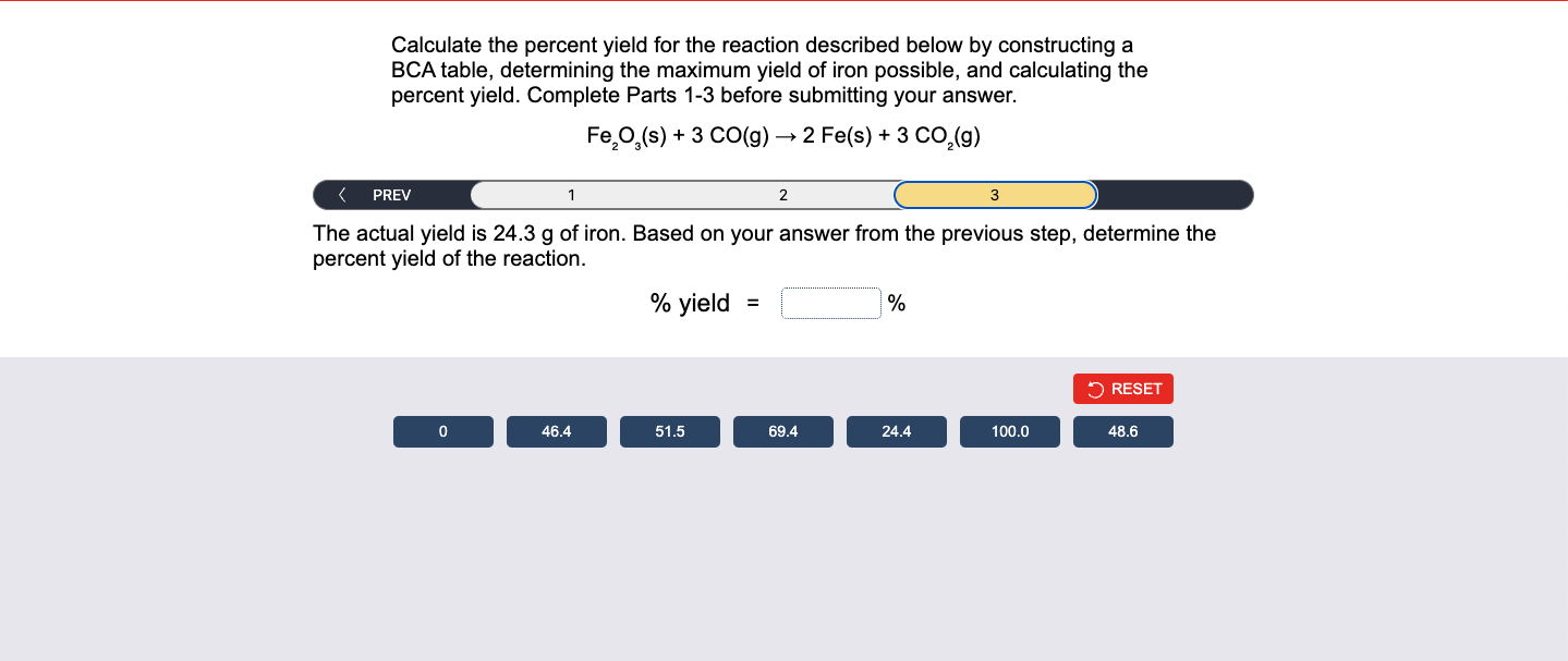 Solved Calculate The Percent Yield For The Reaction Chegg