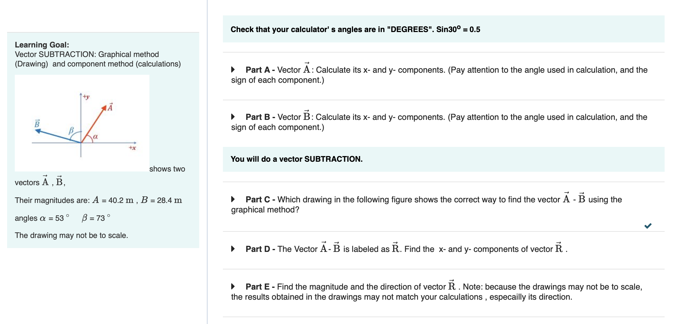 Solved Learning Goal Vector SUBTRACTION Graphical Method Chegg