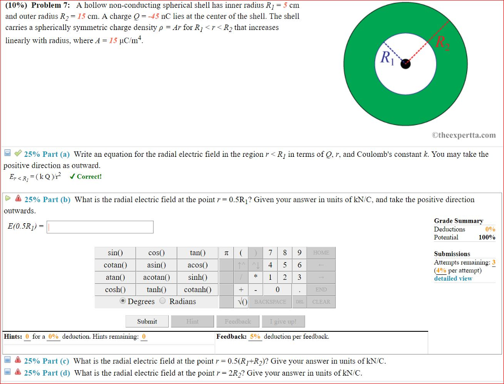 Solved Problem A Hollow Non Conducting Spherical Chegg