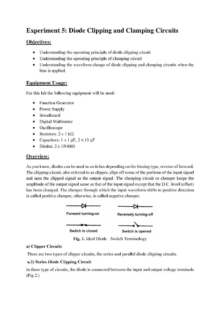 Solved Experiment Diode Clipping And Clamping Circuits Chegg