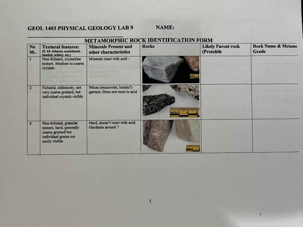 Solved Geol Physical Geology Lab Name No M Rock Chegg