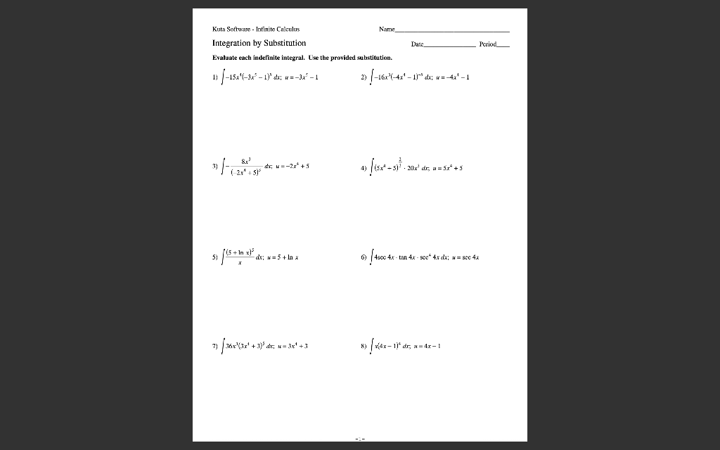 Solved Kuta Software Infinite Calculus Name Integration By Chegg