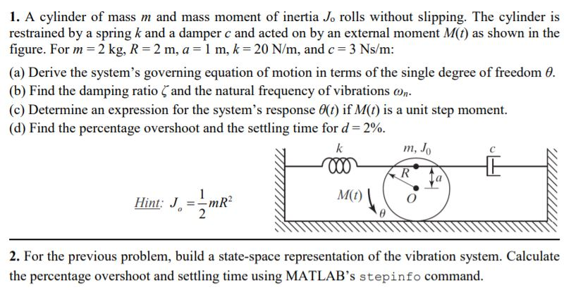 A Cylinder Of Mass M And Mass Moment Of Inertia J Chegg