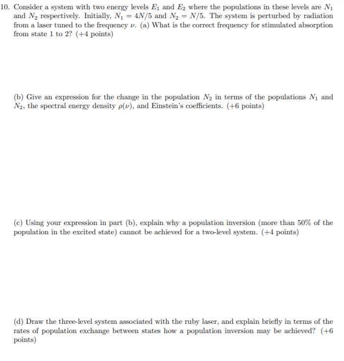 10 Consider A System With Two Energy Levels Ej And Chegg