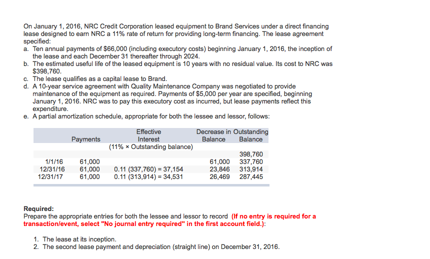 Solved On January Nrc Credit Corporation Leased Chegg