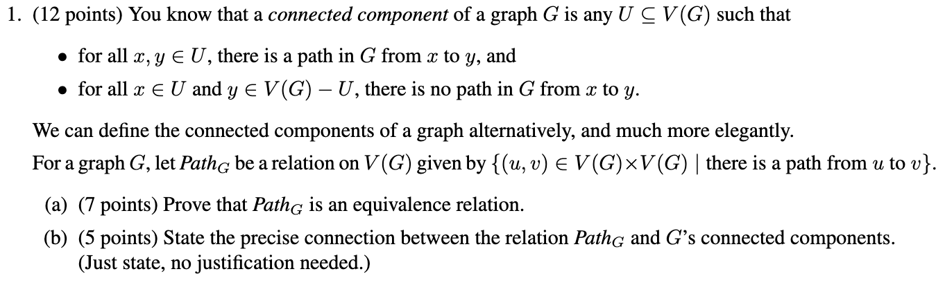 Solved 1 12 Points You Know That A Connected Component Of Chegg