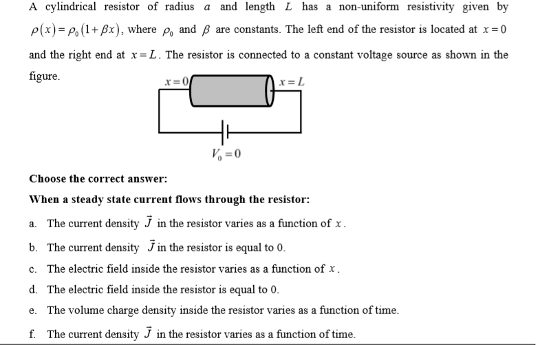 Solved A Cylindrical Resistor Of Radius A And Length L Has A Chegg