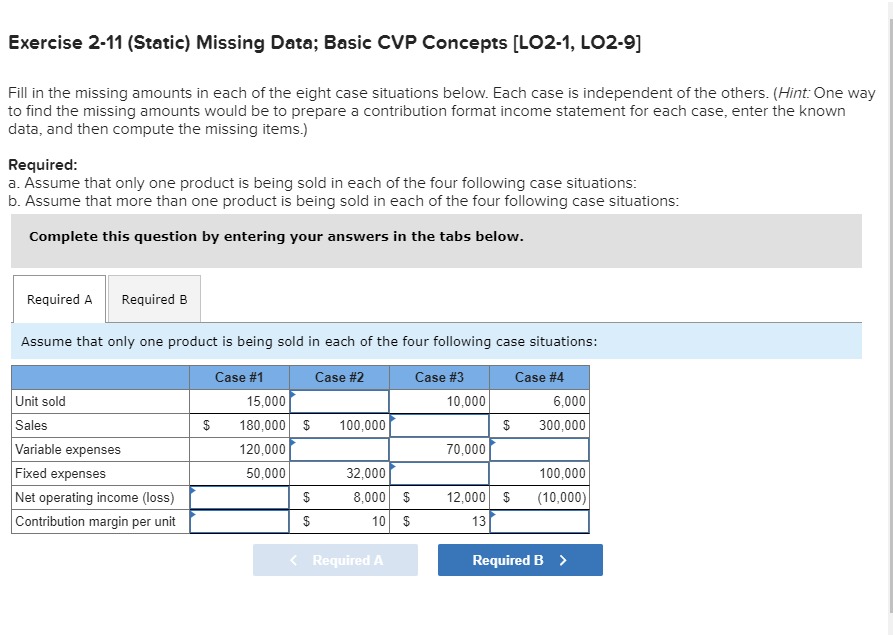 Solved Exercise 2 11 Static Missing Data Basic CVP Chegg