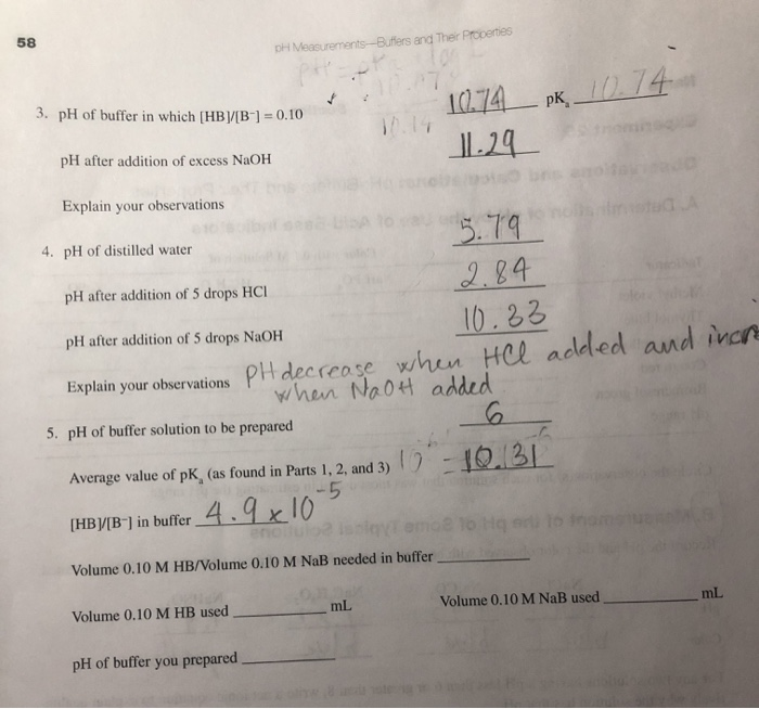 Solved 58 PH Measurements Buffers And Their Properties 3 PH Chegg