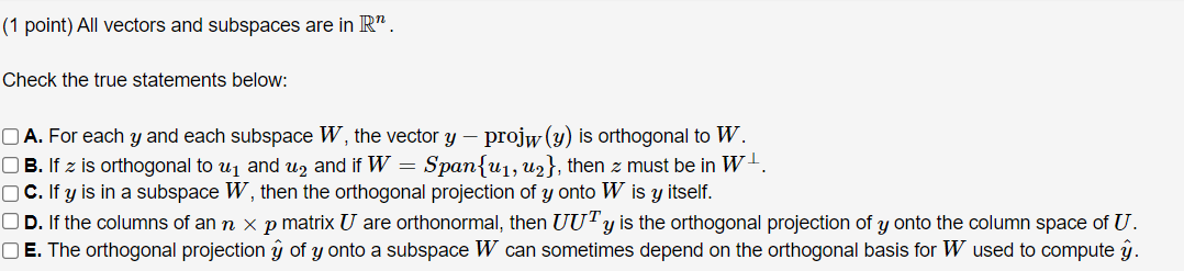 Solved Point All Vectors And Subspaces Are In R Check Chegg