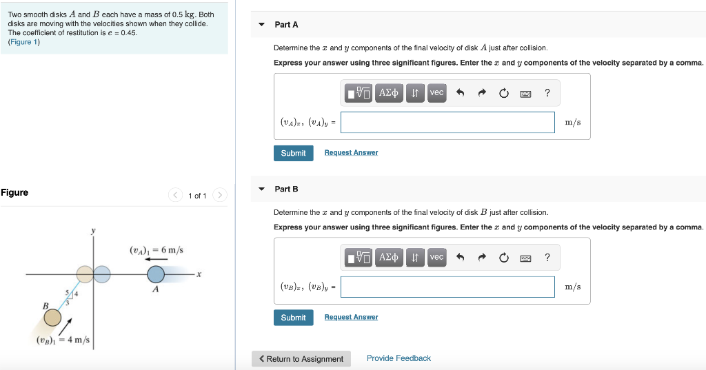 Solved Part A Two Smooth Disks A And B Each Have A Mass Of Chegg