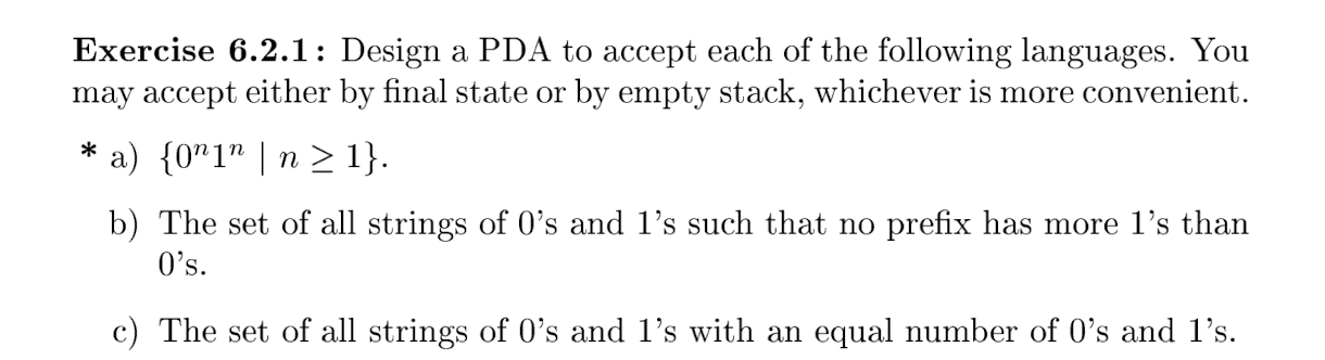 Solved Exercise 6 2 1 Design A PDA To Accept Each Of The Chegg