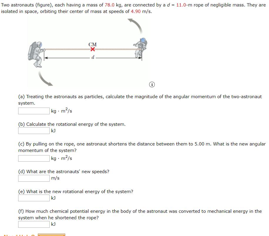 Solved Two Astronauts Figure Each Having A Mass Of 78 0 Chegg