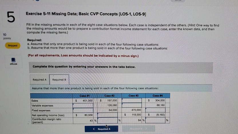 Solved Exercise Missing Data Basic Cvp Concepts Chegg