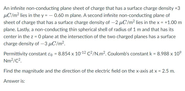 An Infinite Non Conducting Plane Sheet Of Charge That Chegg