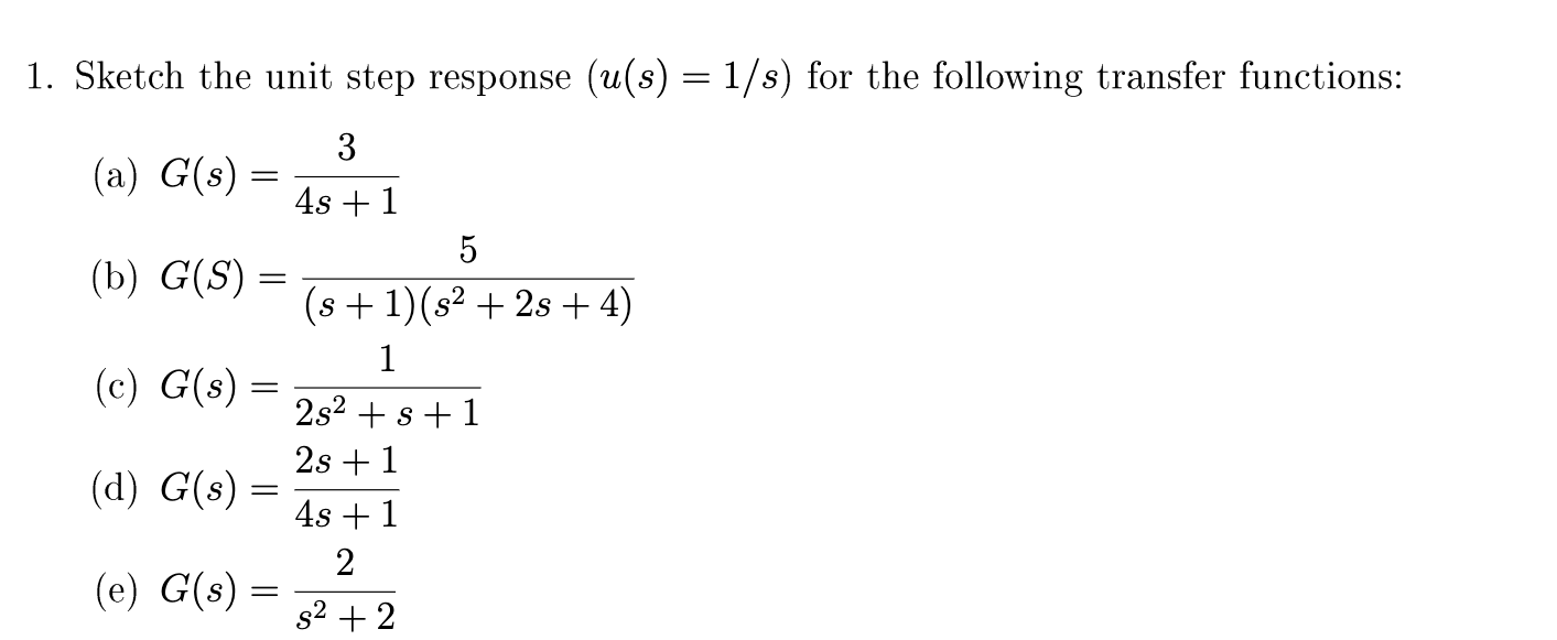 Solved Sketch The Unit Step Response U S S For The Chegg