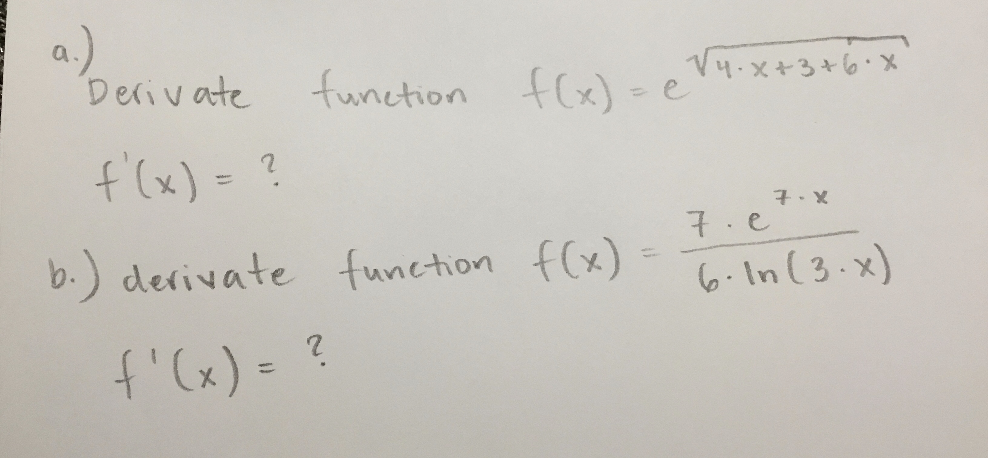 Solved A Derivate Function F X E X X F X B Chegg