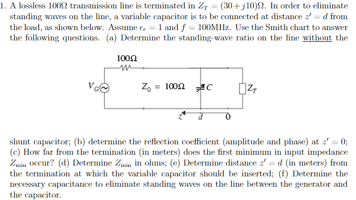 Solved A Lossless Transmission Line Is Terminated In Chegg