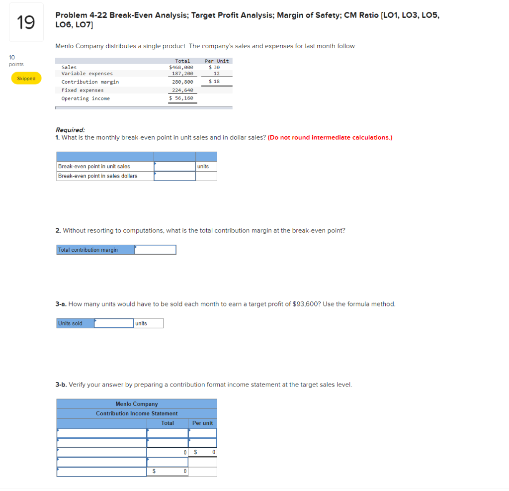 Solved Problem Break Even Analysis Target Profit Chegg