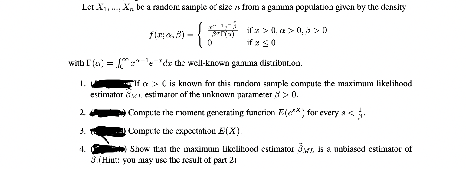 Solved Let X Xn Be A Random Sample Of Size N From A Chegg