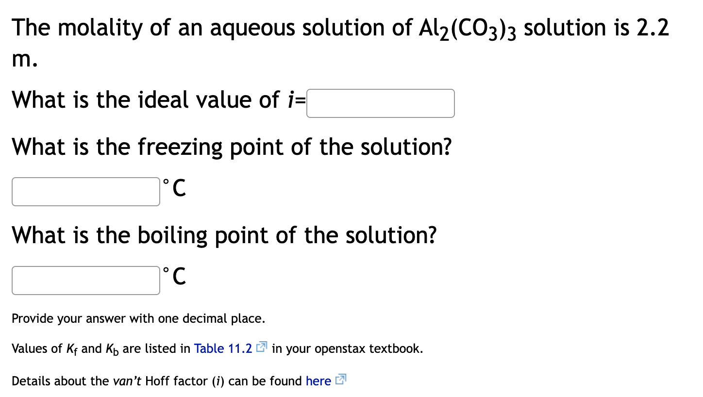 Solved The Molality Of An Aqueous Solution Of Al2 CO3 3 Chegg