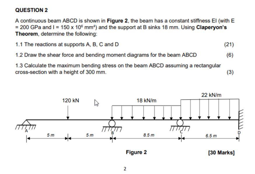 Solved Question A Continuous Beam Abcd Is Shown In Figure Chegg