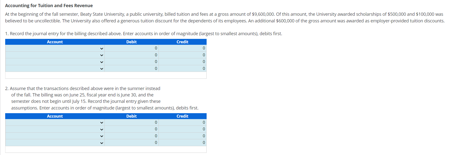 Solved Accounting For Tuition And Fees Revenue Record The Chegg