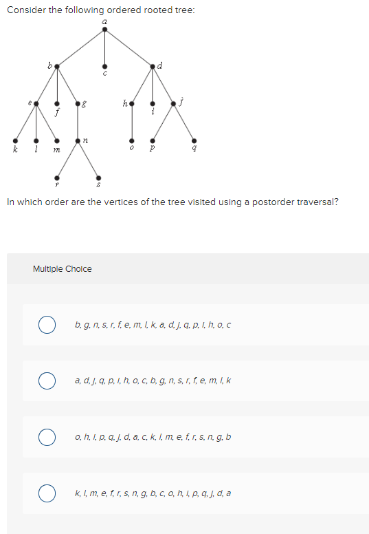 Solved Consider The Following Ordered Rooted Tree In Which Chegg