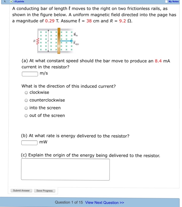 Solved A Conducting Bar Of Length Moves To The Right On Two Chegg