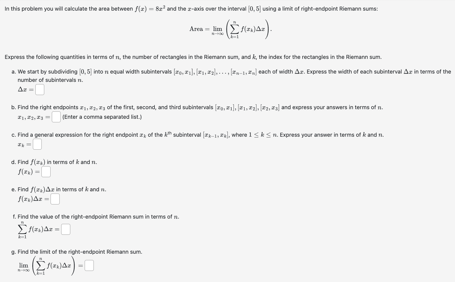 Solved Area Limn K Nf Xk X Express The Following Chegg