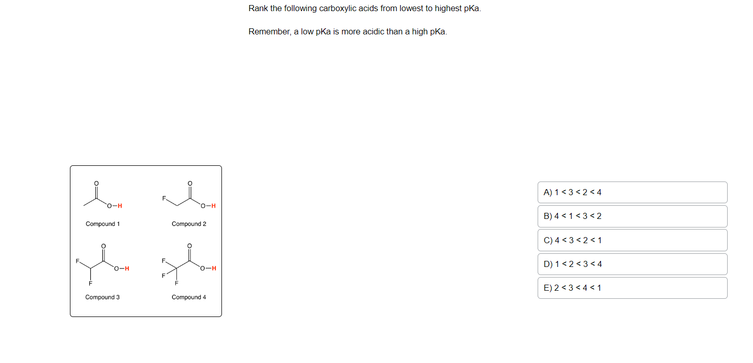 Solved Rank The Following Carboxylic Acids From Lowest To Chegg