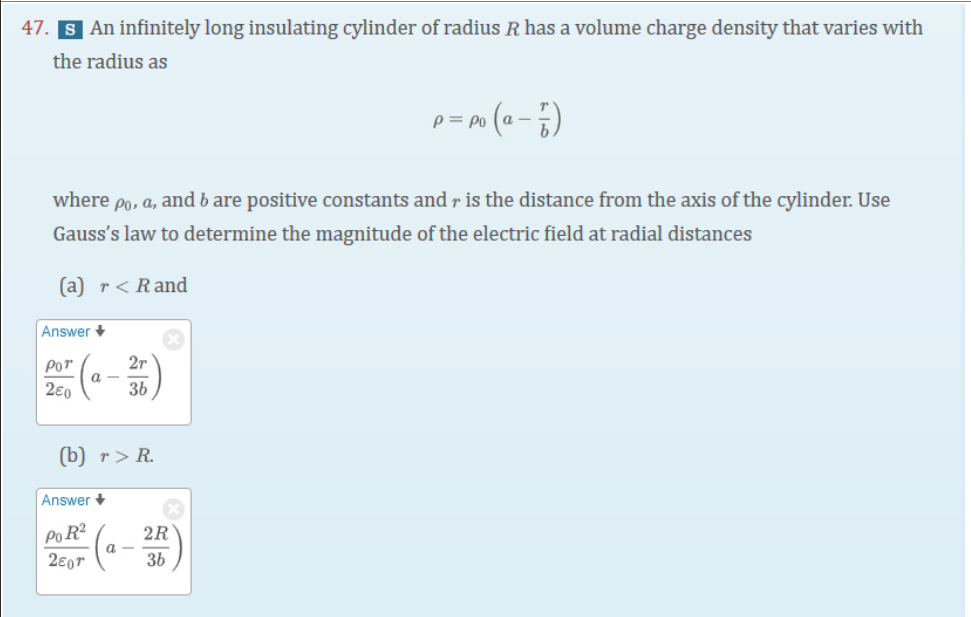 Solved 47 S An Infinitely Long Insulating Cylinder Of Chegg