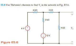 Solved E5 6 Use Thévenin s theorem to find V in the network Chegg