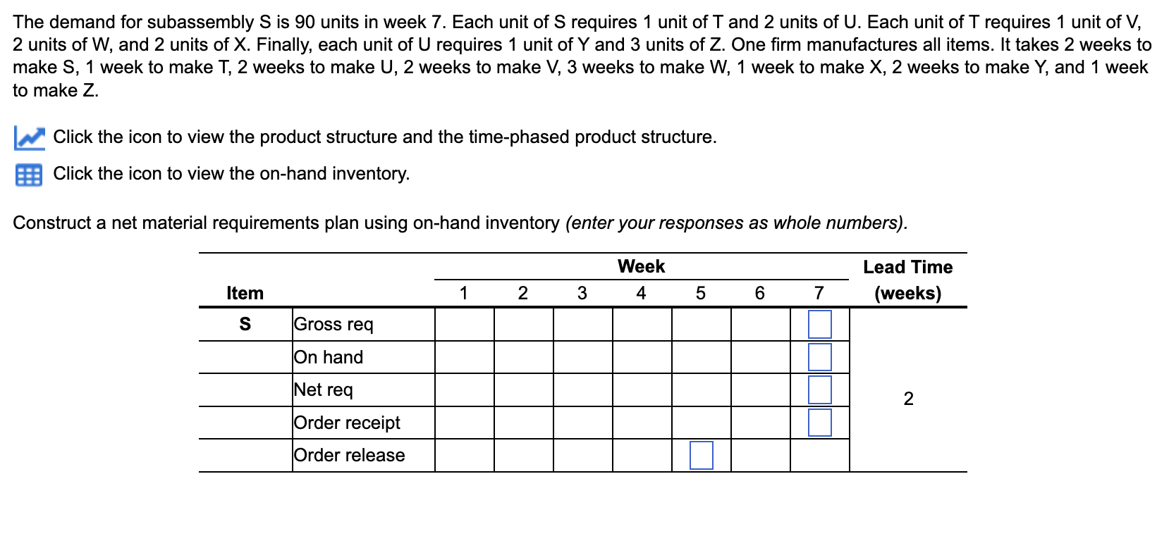 Solved The Demand For Subassembly S Is Units In Week Chegg