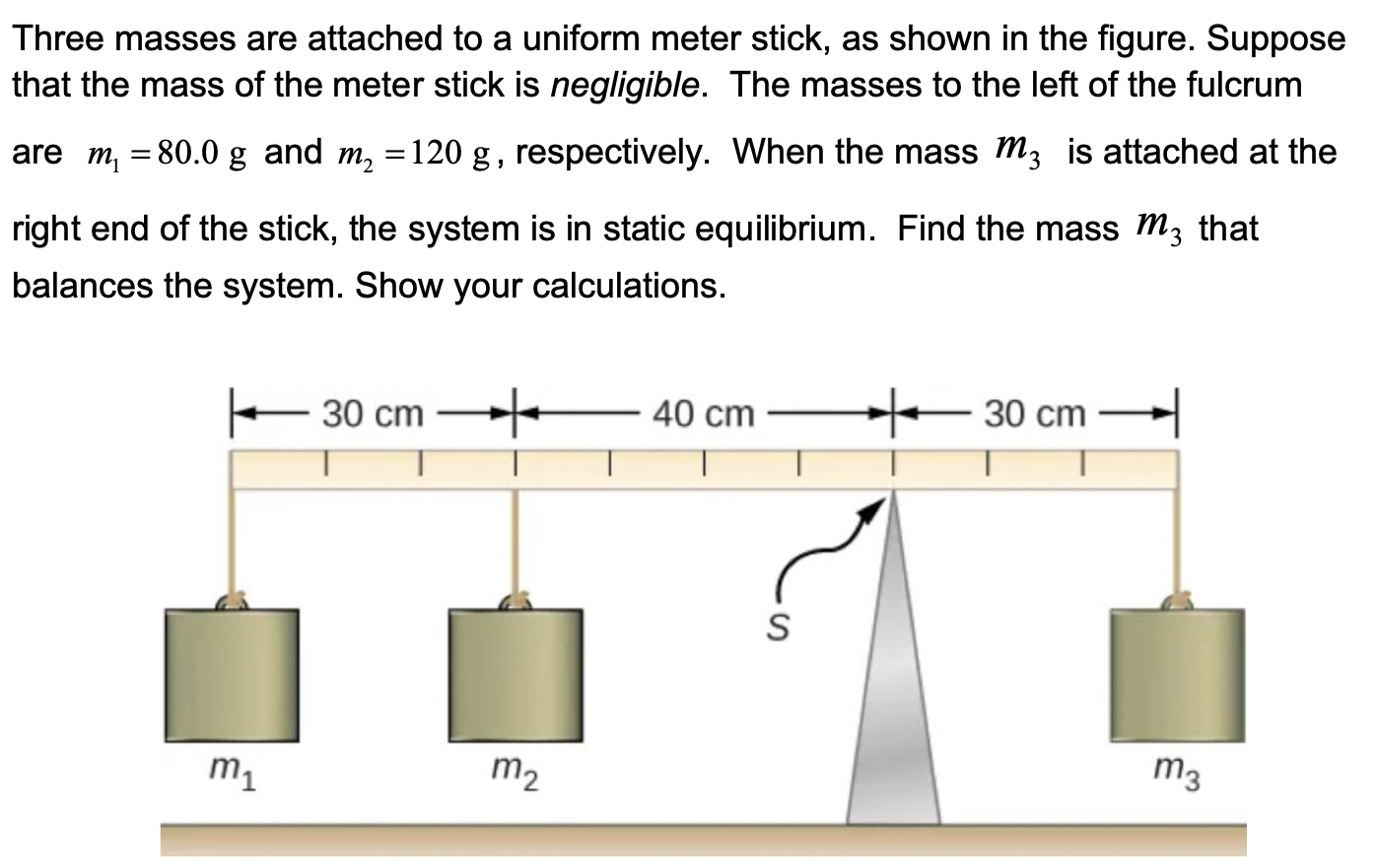 Solved Three Masses Are Attached To A Uniform Meter Stick Chegg