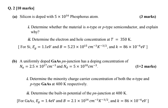 Solved Q Marks A Silicon Is Doped With X Chegg