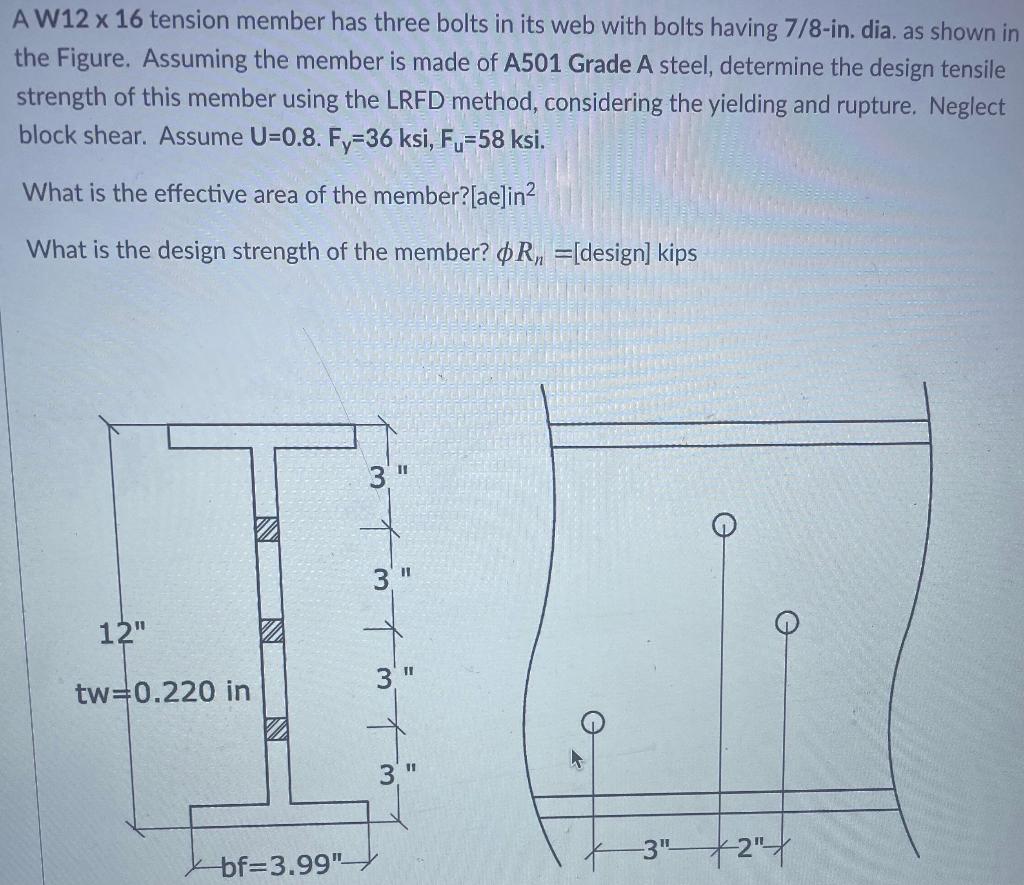 Solved A Tension Member Is Comprised Of A Double Angle Llbb Chegg