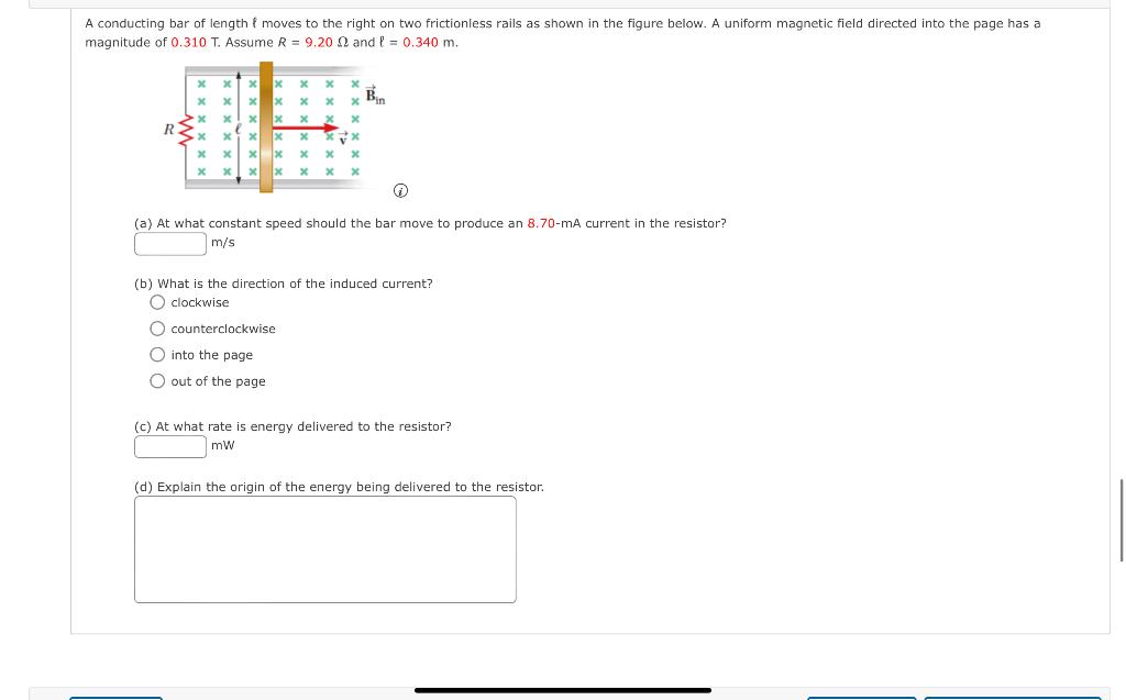 Solved Conducting Bar Of Length F Moves To The Right On Two Chegg