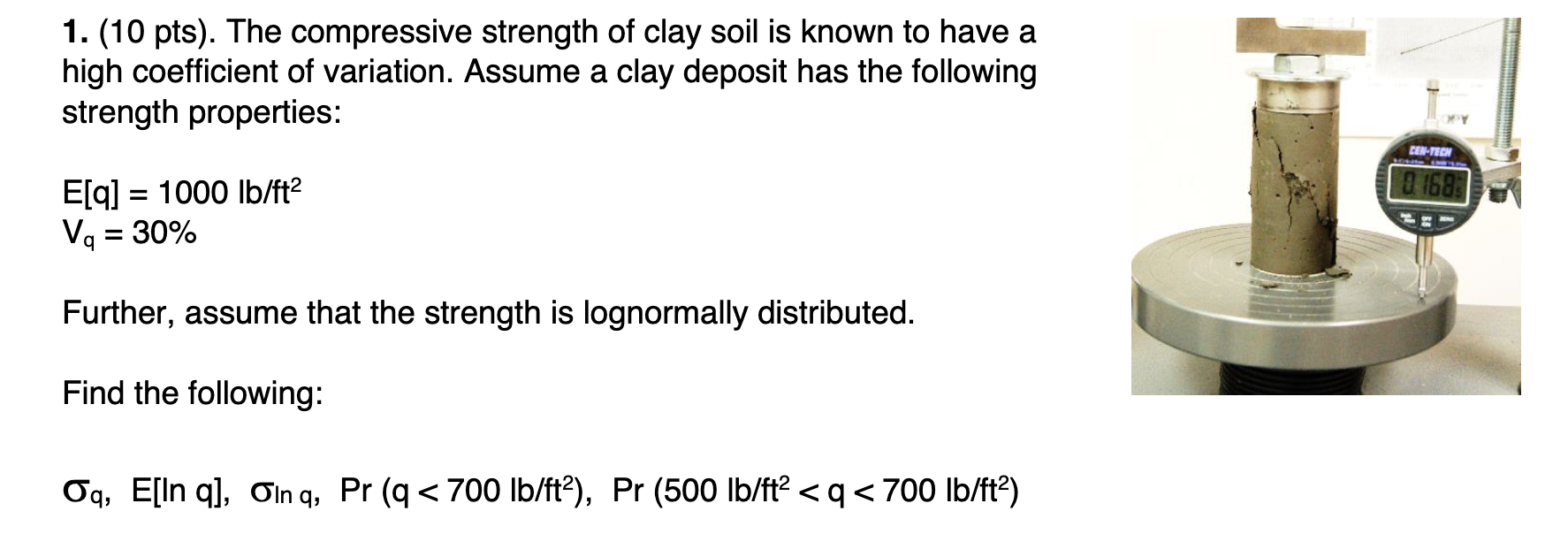 Solved Pts The Compressive Strength Of Clay Soil Is Chegg