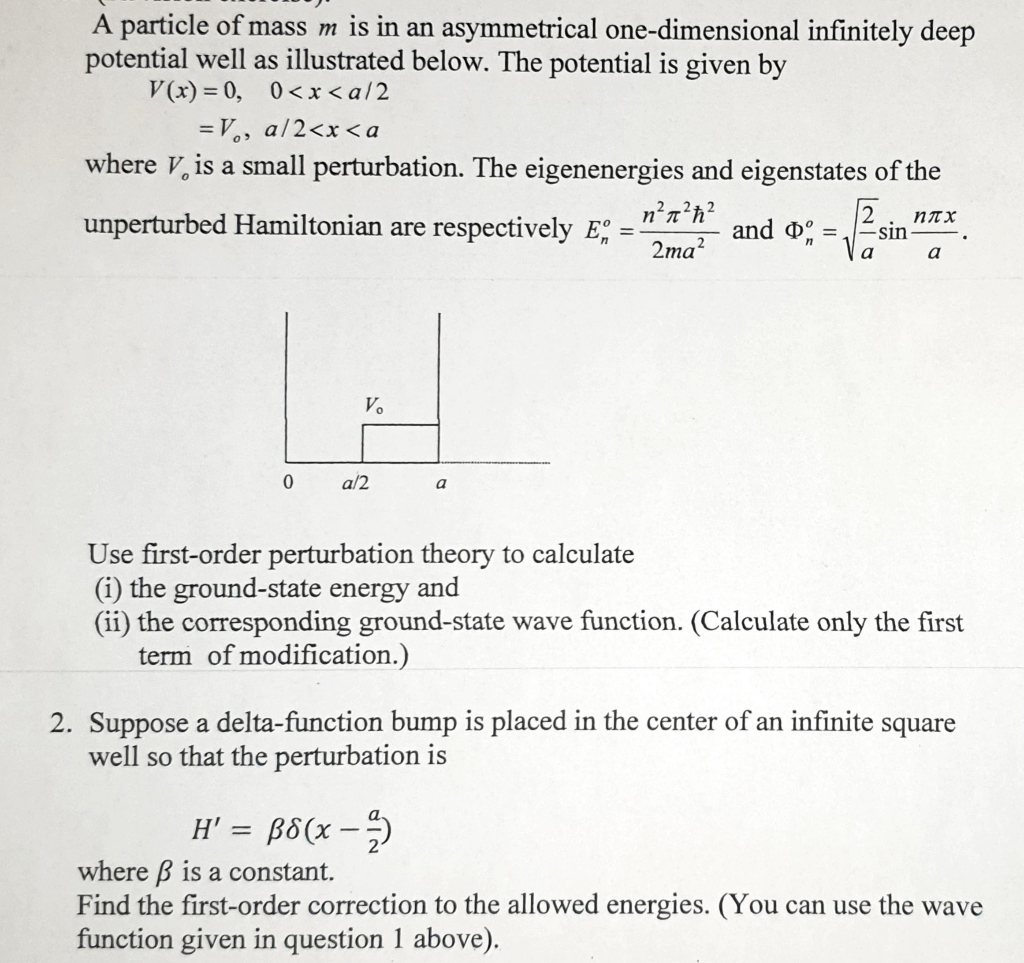 Solved A Particle Of Mass M Is In An Asymmetrical Chegg